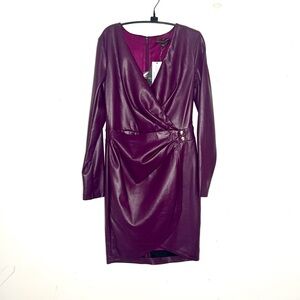 Guess Purple Faux Leather Dress with Plunge Neckline